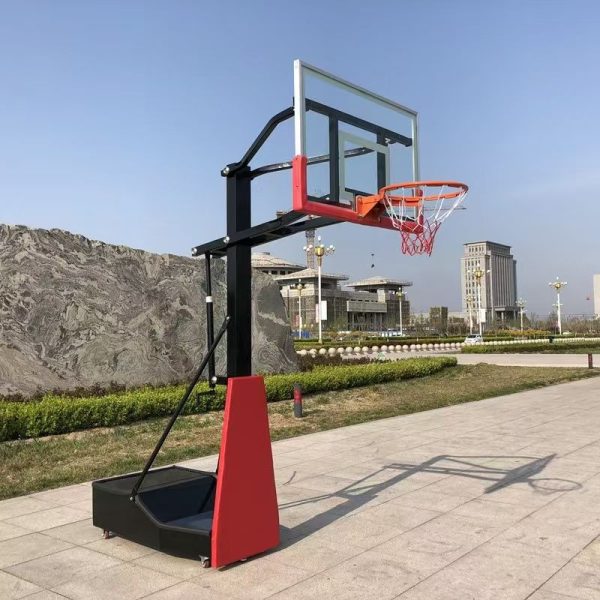 COMMERCIAL GRADE BASKETBALL UPRIGHT WITH TEMPERED GLASS BACKBOARD & HEAVY-DUTY BASE